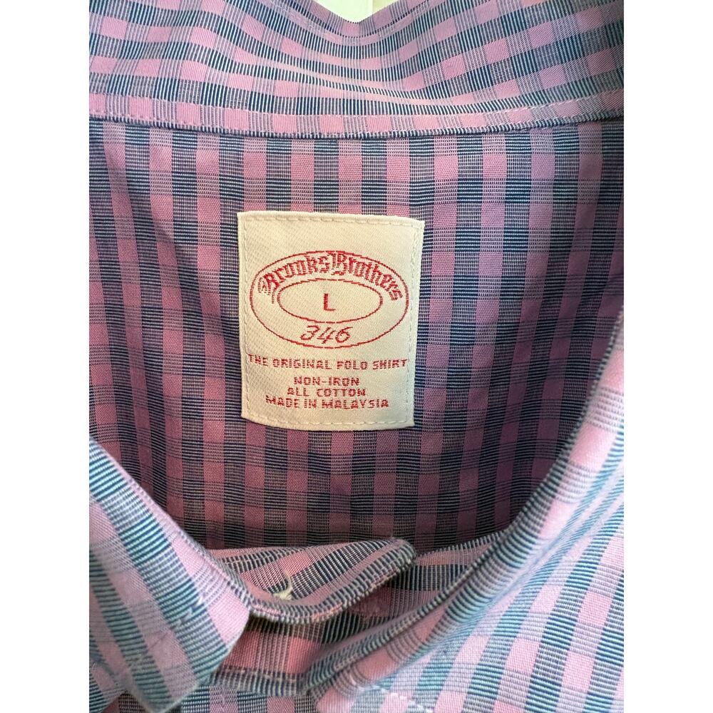 BROOKS BROTHERS 346 PURPLE CHECK SHORT SLEEVE BUTTON DOWN SHIRT SIZE L - Picture 2 of 3